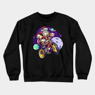 Christmas Santa cycling in space Crewneck Sweatshirt